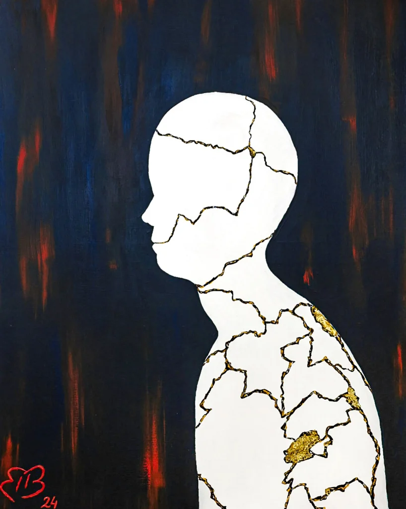 Portait no. 1 Kintsugi Acrylique sur toile 92x73cm, 2024 Peinture de Bernadeta Bardo